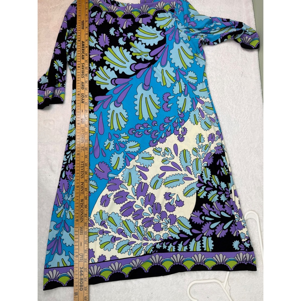 Dressbarn Womens Blue Purple Floral Paisley Shift Dress Size 16 3/4 Sleeve - Picture 7 of 9